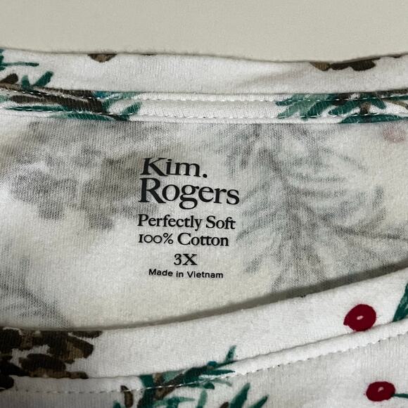 Kim Rogers white cotton tee with a winter/holiday design-women’s size 3X - Picture 2 of 6